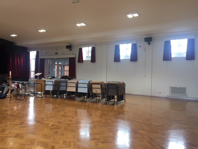 photo of curtains in windows in school hall