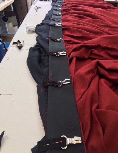 photo of stage curtain being made
